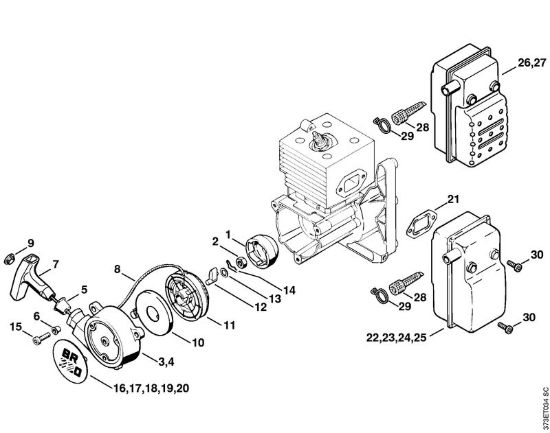 Dispositivo avviamento, silenziatore Soffiatori (BG, BR) BR 420 C della marca STIHL