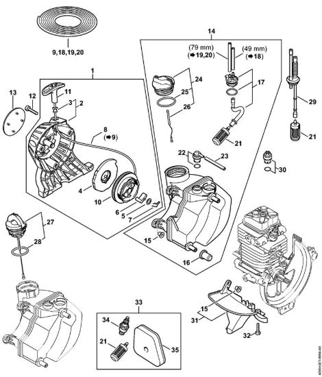 Dispositivo di avviamento, serbatoio carburante Tosasiepi (HL) HL 100 della marca STIHL