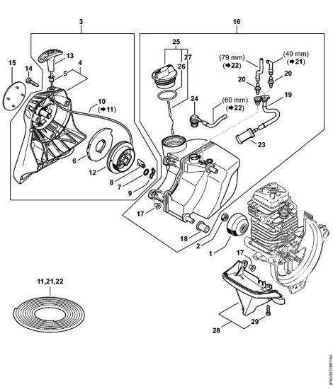 Dispositivo di avviamento, serbatoio carburante Sramatori telescopici (HT) HT 103 della marca STIHL