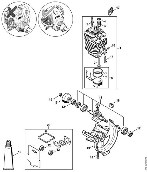 Cilindro, coppa olio    5 08 507 652 Sramatori telescopici (HT) HT 130 della marca STIHL