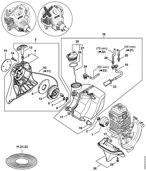Dispositivo di avviamento, serbatoio carburante Sramatori telescopici (HT) HT 130 della marca STIHL