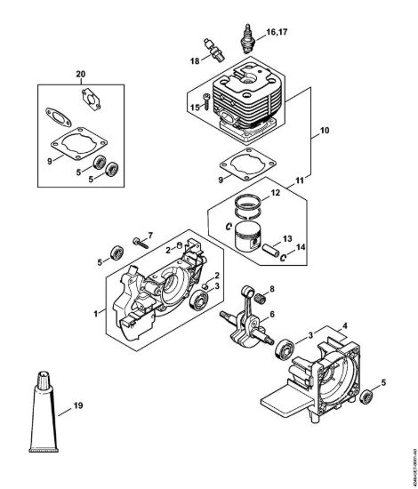 Carter albero a gomito, cilindro Apparecchi speciali (PC, SP, MC) SP 401 della marca STIHL