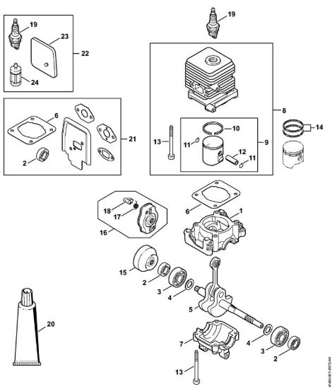 Carter albero a gomito, cilindro Motori Kombi (KM) KM 55 C-E della marca STIHL