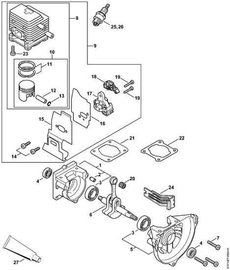 Carter albero a gomito, cilindro Motori Kombi (KM) KM 85 R della marca STIHL