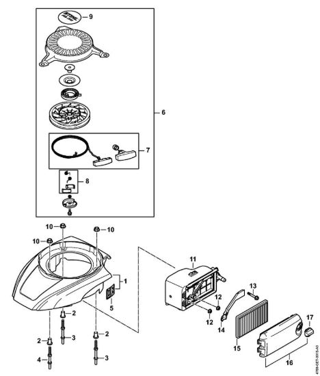 Corpo filtro, filtro aria, Dispositivo di avviamento Idropulitrice a benzina (RB) RB 200 della marca STIHL