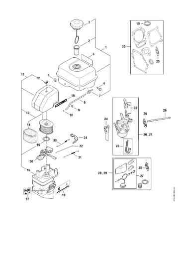 Picture of Serbatoio carburante, Carburatore, Comando gas, Corpo filtro, filtro aria RB 400 Dirt Boss