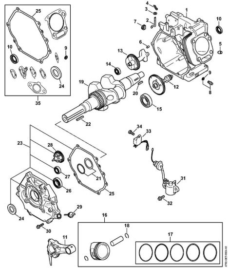 Carter albero a gomito, pistone, Albero a gomito, Sistema di lubrificazione Idropulitrice a benzina (RB) RB 800 della marca STIHL
