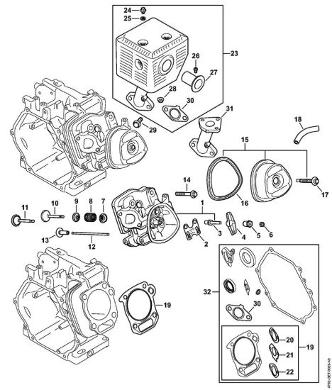 Cilindro, Comande valvole, Silenziatore Idropulitrice a benzina (RB) RB 800 della marca STIHL