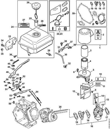 Serbatoio carburante, Carburatore, Comando gas, Corpo filtro, filtro aria Idropulitrice a benzina (RB) RB 800 della marca STIHL