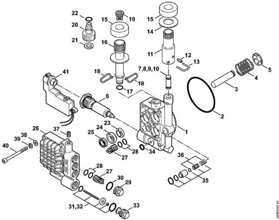 Corpo pompa, blocco valvole Idropulitrice elettrica (RE) RE 108 della marca STIHL