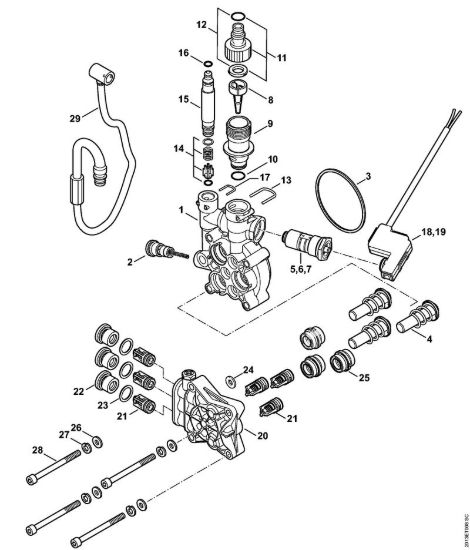 Corpo pompa, blocco valvole Idropulitrice elettrica (RE) RE 109 della marca STIHL