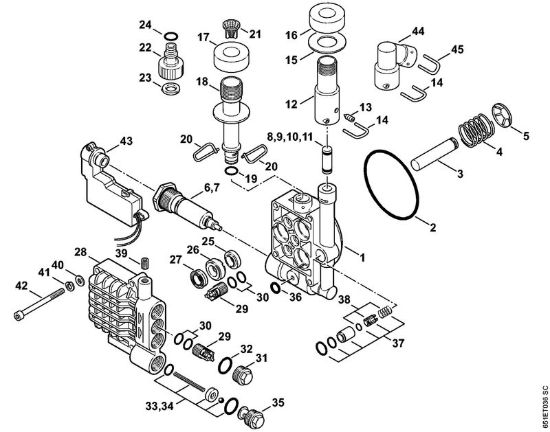 Corpo pompa, blocco valvole Idropulitrice elettrica (RE) RE 118 della marca STIHL