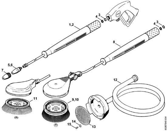 Ugello rotore, spazzola di lavaggio rotativa, tubo flessibiledi aspirazione Idropulitrice elettrica (RE) RE 280 K della marca STIHL