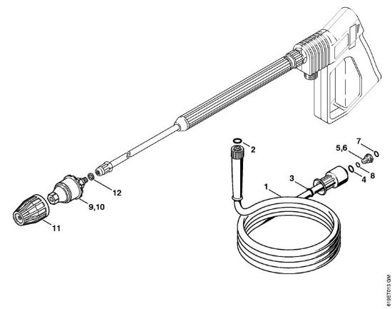 Tubo flessibile alta pressione, ugello rotore Idropulitrice elettrica (RE) RE 340 K della marca STIHL