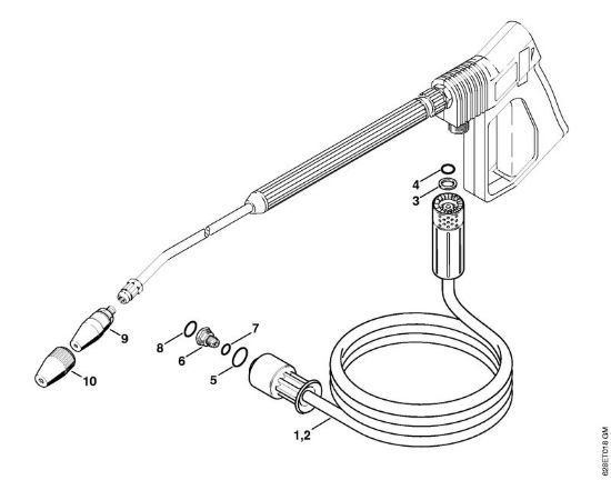 Tubo flessibile alta pressione, ugello rotore Idropulitrice elettrica (RE) RE 500 W della marca STIHL