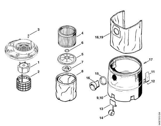 Filtro, contenitore Aspiratori (SE) SE 90 della marca STIHL