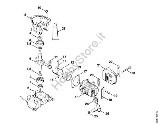 Carter albero a gomito, cilindro, silenziatore Soffiatori (BG, BR) BG 61 della marca STIHL