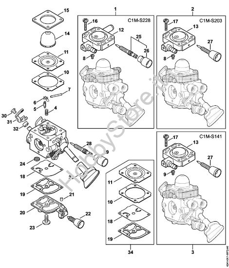 Carburatore C1M-S228, C1M-S203, C1M-S141 Soffiatori (BG, BR) BG 86-D della marca STIHL