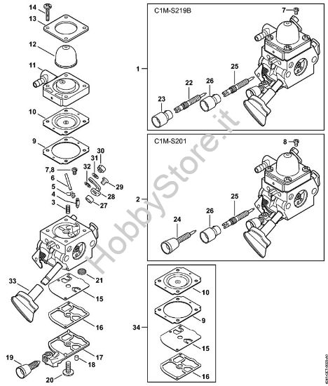 Carburatore C1M-S219, C1M-S201 Soffiatori (BG, BR) BR 200-D della marca STIHL