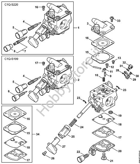 Carburatore C1Q-S220, C1Q-S199 Soffiatori (BG, BR) BR 350 della marca STIHL