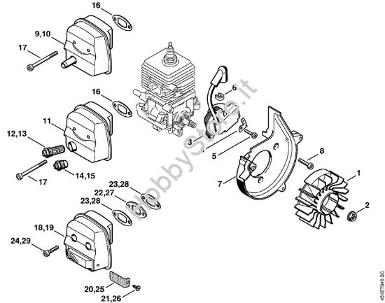 Impianto di accesione, silenziatore Trituratori ad aspirazione (SH) SH 55 C Z KAT della marca STIHL