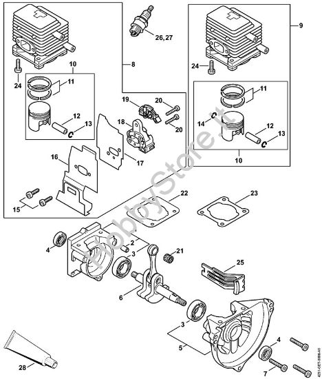 Carter albero a gomito, cilindro Tosasiepi (HL) HL 75 della marca STIHL