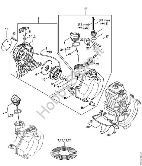 Dispositivo di avviamento, serbatoio carburante Tosasiepi (HL) HL 90 K della marca STIHL