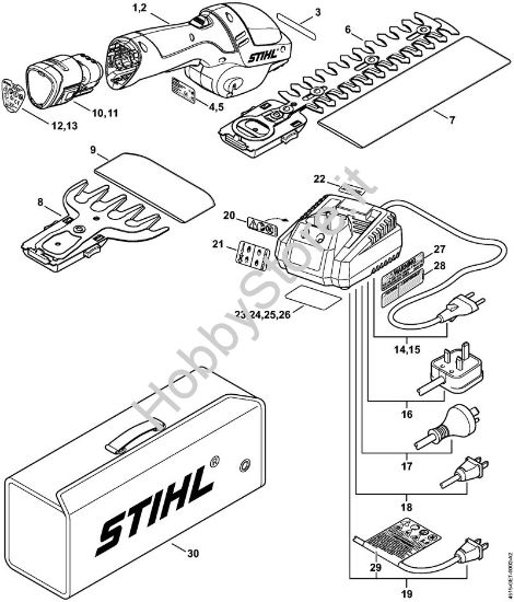 Gruppo motore, Accumulatore, Carica-batterie Tagliasiepi a batteria (HSA) HSA 25 della marca STIHL