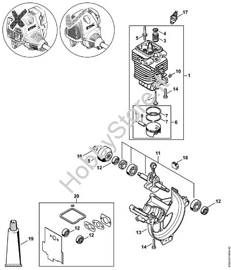 Cilindro, coppa olio    5 08 507 652 Sramatori telescopici (HT) HT 130 della marca STIHL