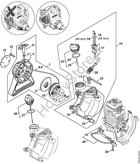 Dispositivo di avviamento, serbatoio carburante    5 08 571 577 Sramatori telescopici (HT) HT 131 della marca STIHL