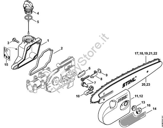 Pompa olio, coperchio rocchetto catena (38.2016) Sramatori telescopici (HT) HT 56 C-E della marca STIHL