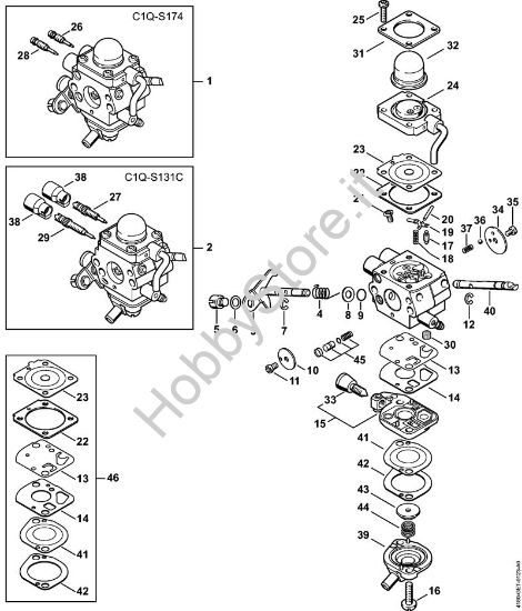 Carburatore C1Q-S174, C1Q-S131 Motori Kombi (KM) KM 100 R della marca STIHL