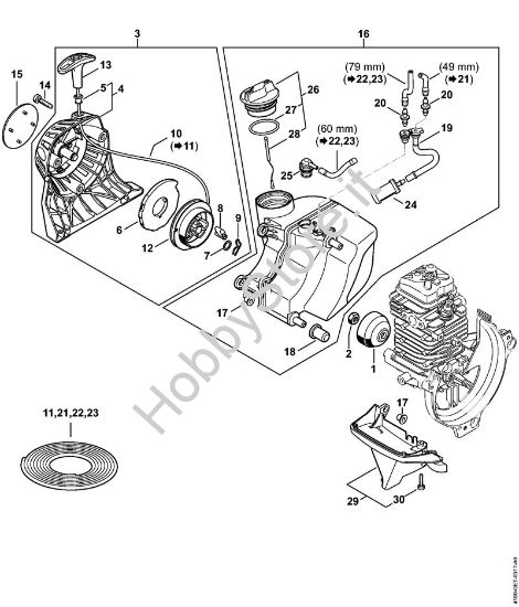 Dispositivo di avviamento, serbatoio carburante Motori Kombi (KM) KM 131 della marca STIHL