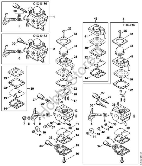 Carburatore C1Q-S186, C1Q-S153, C1Q-S97 Motori Kombi (KM) KM 55 C-E della marca STIHL