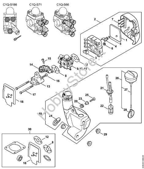 Filtro aria, serbatoio carburante Motori Kombi (KM) KM 55 C-E della marca STIHL