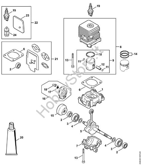 Carter albero a gomito, cilindro Motori Kombi (KM) KM 55 RC-E della marca STIHL
