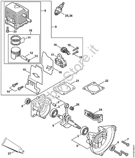 Carter albero a gomito, cilindro Motori Kombi (KM) KM 85 R della marca STIHL