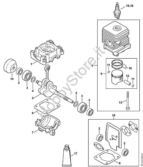 Carter albero a gomito, cilindro MultiMotore (MM) MM 55 della marca STIHL
