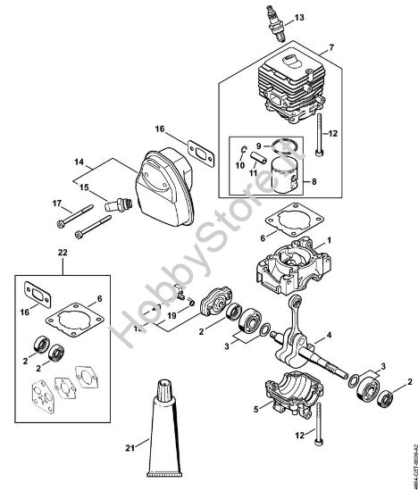 Carter albero a gomito, cilindro, silenziatore MultiMotore (MM) MM 56 della marca STIHL