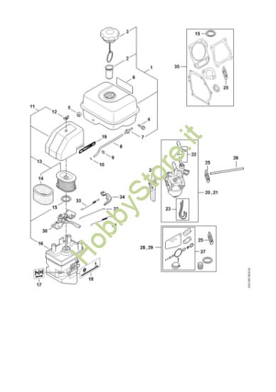Picture of Serbatoio carburante, Carburatore, Comando gas, Corpo filtro, filtro aria RB 400 Dirt Boss