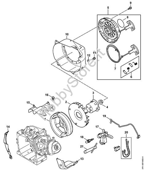 Impianto di accesione, ventola, Dispositivo di avviamento Idropulitrice a benzina (RB) RB 600 della marca STIHL