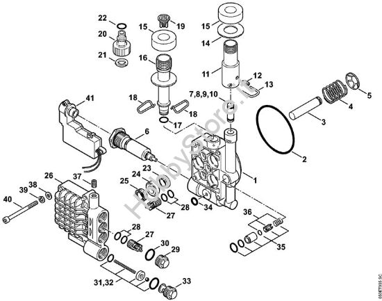 Corpo pompa, blocco valvole Idropulitrice elettrica (RE) RE 108 della marca STIHL