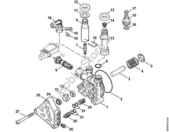 Pompa, blocco valvole Idropulitrice elettrica (RE) RE 127 PLUS della marca STIHL