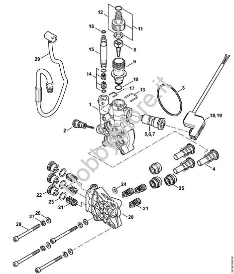 Corpo pompa, blocco valvole Idropulitrice elettrica (RE) RE 129 PLUS della marca STIHL