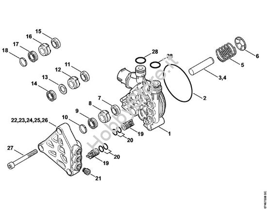 Pompa, blocco valvole Idropulitrice elettrica (RE) RE 142 PLUS della marca STIHL