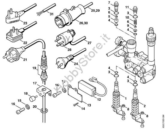 Pistone di comando, cavo di collegamento Idropulitrice elettrica (RE) RE 270 K della marca STIHL