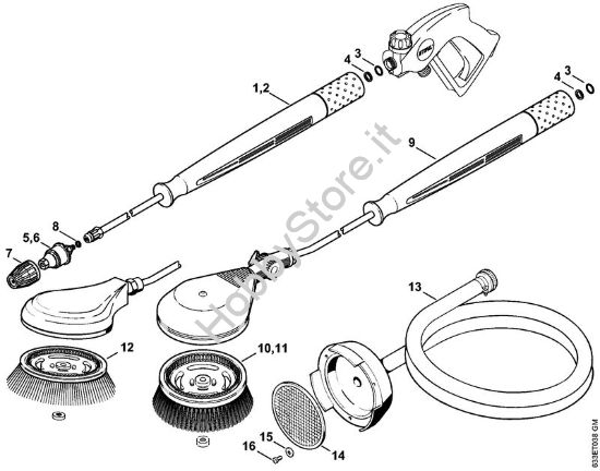 Ugello rotore, spazzola di lavaggio rotativa, tubo flessibiledi aspirazione Idropulitrice elettrica (RE) RE 460 K della marca STIHL