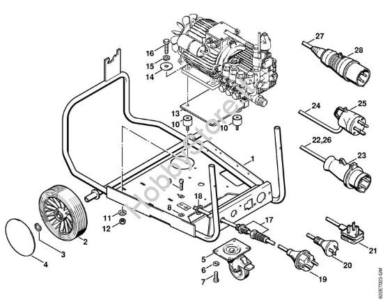 Carrello, cavo di collegamento Idropulitrice elettrica (RE) RE 580 W della marca STIHL