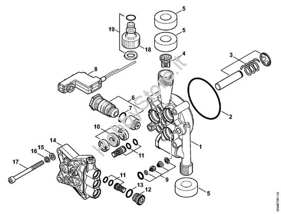 Corpo pompa, blocco valvole Idropulitrice elettrica (RE) RE 88 della marca STIHL