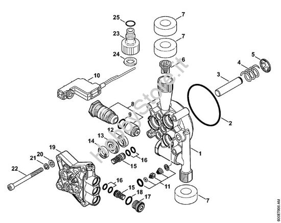Corpo pompa, blocco valvole Idropulitrice elettrica (RE) RE 98 della marca STIHL